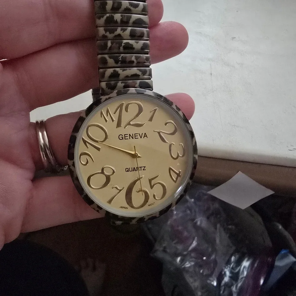 Y2k Geneva Quartz Watch Leopard Print Oversized Face Stretch Band Y2K Preppy